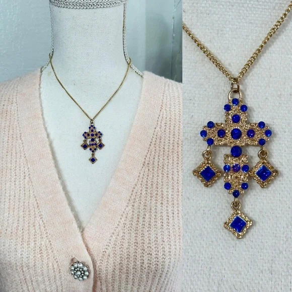 Rhinestone cross Blue and Gold Jewelry Set - Picture 4 of 7